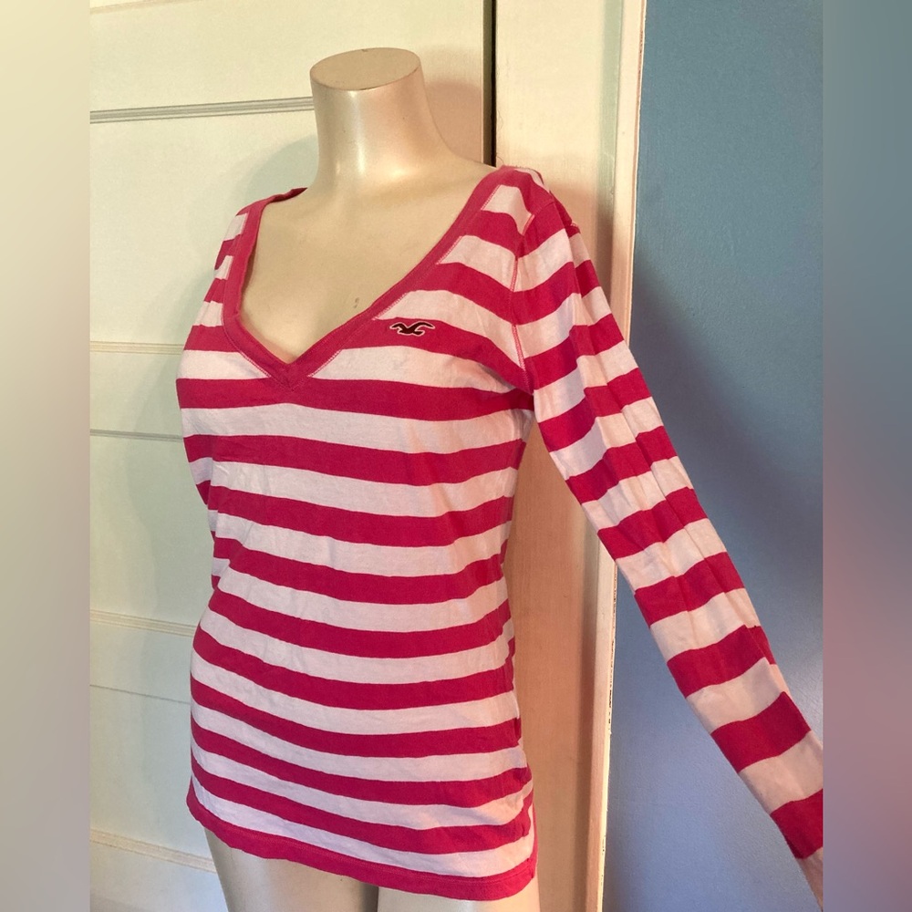 Pink and White Striped Long Sleeve Shirt, Size Medium